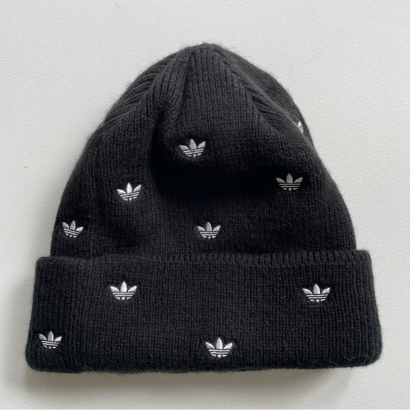 SOLD - Adidas Originals Allover Print Embroidered Beanie Black White - Picture 5 of 8